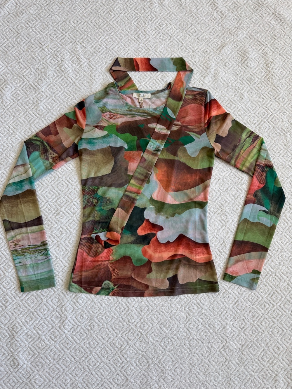 NWT easel Watercolor Mesh Blouse Sz S